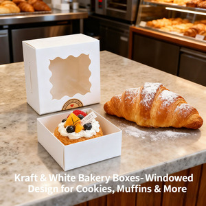 Caja de Regalo para Postres de Cartulina Blanca de 4x4x2.5 Pulgadas con Ventana, Caja para Pasteles Pequeños, Galletas, Envío Resistente - Product Image 3