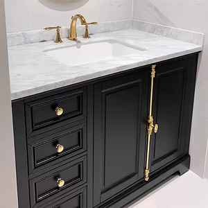Conjunto de Muebles de Baño Estilo Americano Retro Francés para Hotel o Villa, con Acabado en Roble Horneado, Espejo LED Inteligente y Lavabo de Pie - Product Image 3