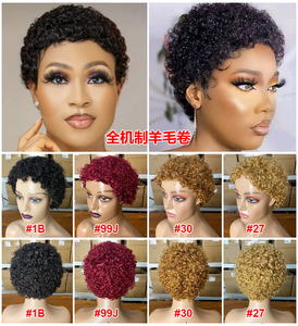 Perruque courte bouclée Pixie en <span class=keywords><strong>cheveux</strong></span> brésiliens Remy, entièrement fabriquée à la machine, avec <span class=keywords><strong>cheveux</strong></span> de bébé, base sans dentelle, pour femmes - Product Image 5