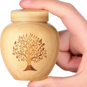 Wooden Pet <b>Urn</b> Teardrop Shape Engraved Tree Of Life Design For <b>Cat</b> Dog Memorial Durable Handmade Solid Wood With Lid - Product Image 1