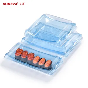 Pacchetto Sunzza giapponese blu trasparente usa e getta scatola di sushi contenitore per alimenti a spessore di PET sushi sashimi vassoio di imballaggio