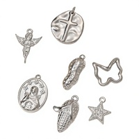 Breloques en acier inoxydable pour la fabrication de bijoux DIY, assortiment de pendentifs croix, étoile, fraise, cacahuète, papillon, hypoallergéniques, en vrac