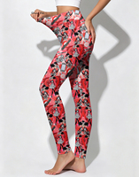 Leggings mignons et tendance pour femmes, collants à motif de dessin animé, motif cœur rouge et rouge à lèvres, pantalons de fitness extensibles, vêtements de sport