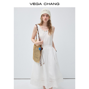 Robe d'été décontractée ample blanche sans manches VEGA CHANG avec ourlet en dentelle ajourée, matière douce <span class=keywords><strong>et</strong></span> confortable - Product Image 2