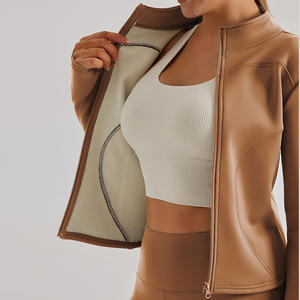Sweat à capuche sport en polaire épais pour <span class=keywords><strong>femme</strong></span>, col montant, fermeture éclair intégrale, vêtements d'automne et d'hiver, chaud - Product Image 1