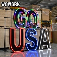 WOWORK Vente en gros usine Grandes lettres lumineuses néon RGB de 2 et 3 pieds avec éclairage pour la décoration de fêtes de remise de diplôme et d'anniversaire
