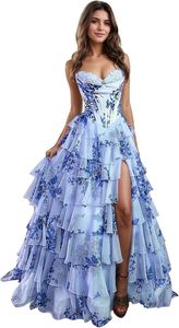 فستان شيفون مطرز على شكل حرف A-line ، فستان حفلة سهرة طويل مع فتحة تنورة متدرجة للنساء للحفلات الصيفية والحفلات الترويجية - Product Image 4