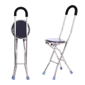 Bâton de marche à quatre pieds en acier inoxydable multifonctionnel pour personnes âgées, idéal pour les voyages, la randonnée et comme chaise de repos - Product Image 1