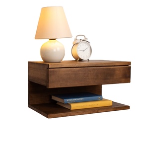 <b>Rustic</b> Multipurpose Wooden Floating Nightstand Wall Mounted Bedside Storage <b>Shelves</b> with Drawer for Home School Hospital Use - Product Image 1