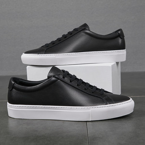 Zapatos de hombre de cuero genuino, estilo deportivo, color blanco, con suela plana, modernos y versátiles, para caminar. - Product Image 1