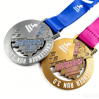 Médailles de course personnalisées en métal, alliage de zinc, émail doux, plaqué or, pour course sportive 5K, marche, marathon, avec ruban