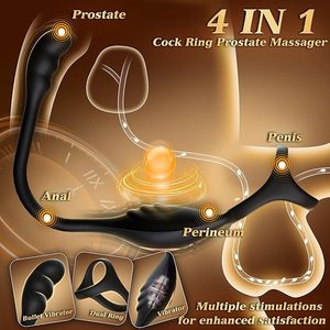 Anneau de pénis télescopique télécommandé APP masseur de prostate en silicone souple avec prise d'<span class=keywords><strong>anus</strong></span> postérieur en métal jouets sexuels - Product Image 2