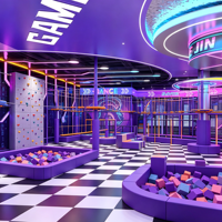 Système de parcours d'obstacles et mur d'escalade Cyberpunk commercial avec pont en corde pour parc de trampolines et centre de fitness pour adolescents