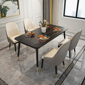 Home Kitchen Dinning Room 4/6/8 Seater Dining Table Set Metal Leg Marble Top Dinner Table And Chair Set
