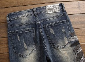 Nuovo produttore di alta qualità blu scuro di colore Jeans di Jeans di alta qualità strappati Slim Fit <span class=keywords><strong>Denim</strong></span> di <span class=keywords><strong>marca</strong></span> Jeans da uomo - Product Image 5