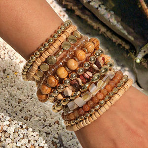 <b>Fashion</b> Hot Selling Gold Plated Boho Beads Unisex 12 Pieces Set Party <b>Bracelet</b> Set Handmade <b>String</b> Wood Woven - Product Image 3