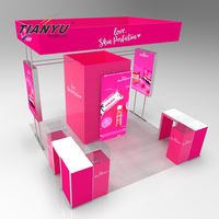 Tension rose exposition tissu présentoir cosmétique personnalisé Expo juste réutilisable stand ensemble avec boîte à lumière