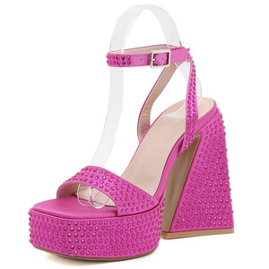 Zapatos <span class=keywords><strong>de</strong></span> tacón alto con diamantes <span class=keywords><strong>de</strong></span> imitación para mujer, zapatillas <span class=keywords><strong>de</strong></span> cuña con plataforma para la playa, 2023 - Product Image 3