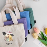 Tas Tote Kanvas Ramah Lingkungan Lucu Mini Kapasitas Besar Tas Belanja Katun Warna-warni Tas Tote Kanvas Resleting Bulat Desain Kustom