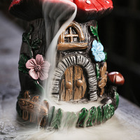Décorations de Noël WF : Brûleur d'encens champignon créatif style nordique en résine, maison champignon à refoulement d'encens
