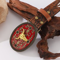 Ceinture de cowboy western avec boucle en alliage tête de taureau, motif à pois, design tendance rétro unisexe punk en relief, largeur 3,8 cm, 100-120 cm