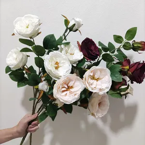 Realistico Faux 5 teste di seta camelia rosa decorativi in seta artificiale peonia fiori per la decorazione di nozze a casa