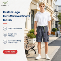 Shorts de travail pour hommes avec logo personnalisé, en soie glacée, mi-longs, coupe droite, respirants, en nylon, style japonais, pour l'été, vente en gros