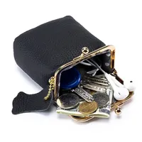 Dompet Lipstik Mini Kulit PU Tas Makeup Modis Elegan Dompet Koin Tempat Headphone Kunci Warna Solid Sederhana Penutupan Kancing