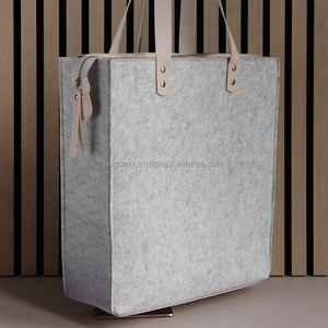 Custom Classic Design Felt Tote <b>Bag</b> with Zipper Book PU Handle Daily Use Shoulder Strap Unisex Direct Manufacturer Wholesale - Product Image 3