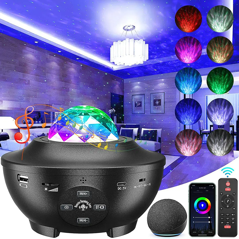 APP Galaxy Projector Star Light Bedroom with Music Speaker Skylight Night with Timer 10 Color Effects APP Galaxy Projector Star