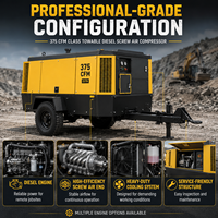 Compresseur d'air à vis diesel portable 375 CFM 10,3 bars, compresseur robuste remorquable pour l'exploitation minière, le forage et la construction