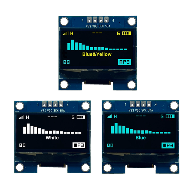 0.96 Inch OLED Display Module SSD1306 Driver 128x64 I2C IIC Interface 4 Pin White Blue Yellow&Blue PMOLED Screen for Arduino