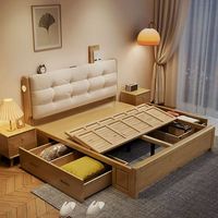 2025 Mobilier de chambre à coucher moderne Lit double en bois massif avec tête de lit souple Cadre de lit en bois bon marché pour appartement King Size