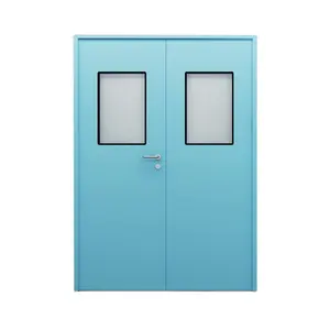 Modern Design Galvanized Steel Double Leaf Clean Room Door with Visual Window Automatic Swing Open for Hospitals and Schools