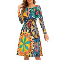 Mandala ethnique motif floral robes de soirée traditionnelles femmes soirée élégance 2022 manches longues a-ligne genou longueur robe femmes