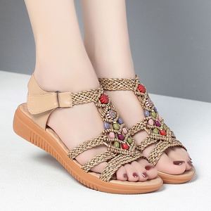 Bohemian Woven Hollow Out Roman <b>Shoes</b> Ladies Summer Thick Sole Wedge Flat Breathable Casual <b>Beach</b> Footwear - Product Image 3