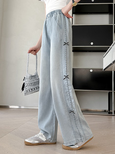 <span class=keywords><strong>Pantalon</strong></span> droit fluide en coton léger pour filles, style tendance avec nœud papillon, coupe large, nouvelle collection été 2025 pour enfants et adolescentes - Product Image 4