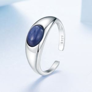 OEM Plata 925 Sterling Silver Blue Adjustable Fine Jewelry Ring Ladies Big Gemstone Luxury Simple Chunky Sapphire Finger Rings - Product Image 3