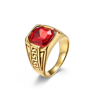 Square Shiny Crystal Red Zirconia Finger <b>Ring</b> Gold Plated Stainless Steel Zircon <b>Rings</b> <b>for</b> <b>Men</b> - Product Image 1