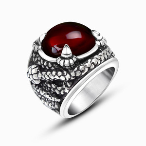 Bague griffe de dragon pour homme, sertie de zircon rouge et noir, bijoux de fête à pointes SA757 - Product Image 5