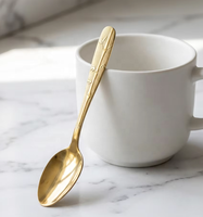 Cuillère en acier inoxydable plaqué or de qualité supérieure, motif gaufré élégant, manche long de luxe, finition miroir, qualité alimentaire