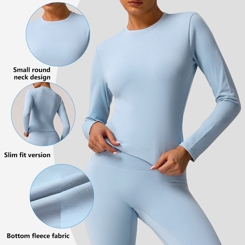 sm8924- T Women's Slim-Fit Fleece-Lined Long-Sleeved Sports Top Quick-Drying Yoga Clothing Front Leisure Fitness Sports Warm