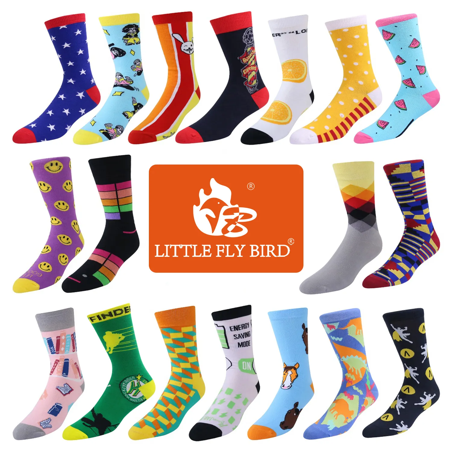 Customized wholesale logo design bamboo socken chaussette high quality fashion colorful happy funny crew cotton men socks