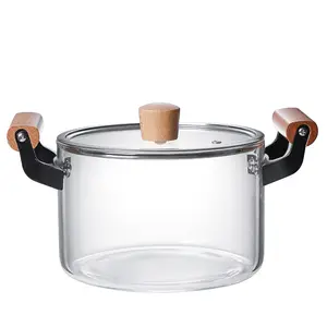 High high temperature glass pot transparent double ear cooking noodle single handle open fire
