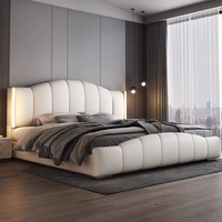Ensemble de Mobilier de Chambre Moderne Rembourré en Cuir, Cadre de Lit Double 180*200, Lit King Size ou Queen Élégant avec Rangement pour la Maison