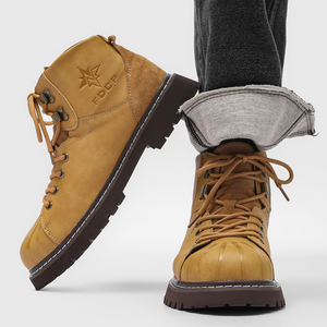 Bottes à lacets rétro 931163, embouts en coquille, tendance décontractée, bottes à semelle épaisse pour hommes, bottes à hauteur accrue, bottes de travail, grandes bottes jaunes - Product Image 3