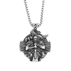 yunnique Viking Odin Raven Pendant Men Stainless Steel <b>Cross</b> Necklace Jewelry Gift Accessories - Product Image 5