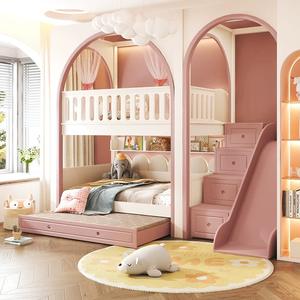 Cama litera con diseño moderno de castillo de princesa JS, tamaño completo, ecológica, con almacenamiento para dormitorio, uso escolar, para niños - Product Image 3