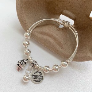 Lucky Cat Round <b>Bead</b> Bracelet S925 Sterling <b>Silver</b> Vintage Style Elastic Cord Women's Jewelry Everyday Wear - Product Image 2