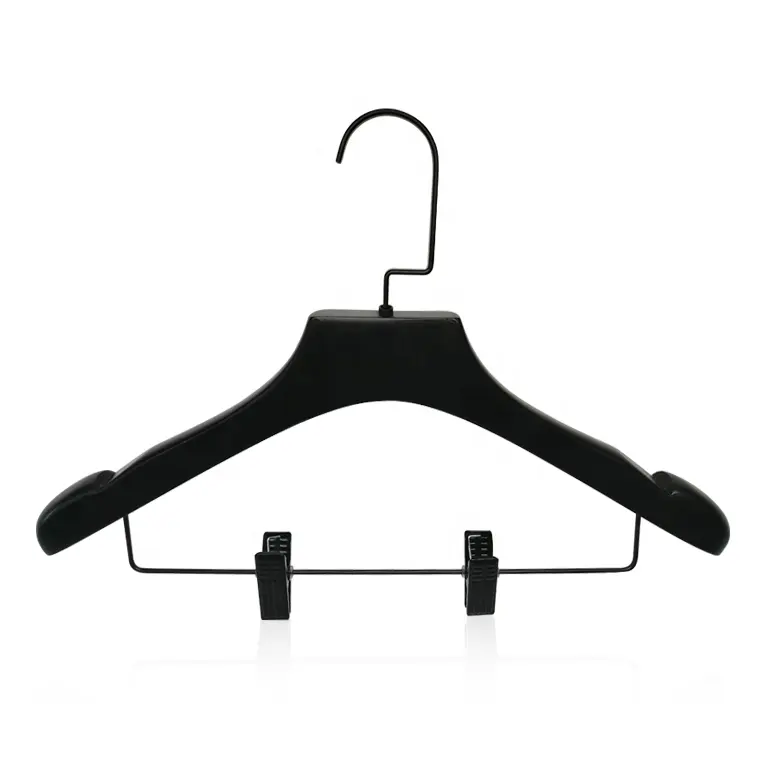 High Quality Black Wooden Hanger With Square Hooks And Black Clips For Suits Display